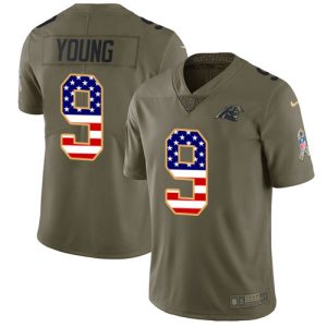 Vibrant Unique Panthers #9 Bryce Young Olive/USA Flag Men's Stitched NFL Limited 2017 Salute To Service Jersey to Elevate Your Game Day Look
