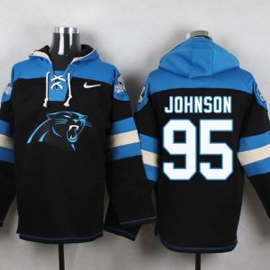 Authentic Unique Panthers #95 Charles Johnson Black Player Pullover NFL Hoodie to Boost Team Spirit