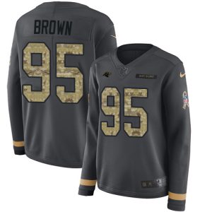 Stunning Sturdy Fantastic Gorgeous Panthers #95 Derrick Brown Anthracite Salute to Service Women's Stitched NFL Limited Therma Long Sleeve Jersey to Boost Team Spirit
