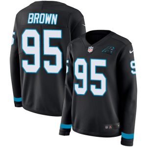 Graceful Comfortable Luxurious Sturdy Panthers #95 Derrick Brown Black Team Color Women's Stitched NFL Limited Therma Long Sleeve Jersey to Show Your Support