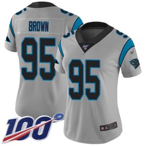 Trendy Elegant Marvelous Panthers #95 Derrick Brown Silver Women's Stitched NFL Limited Inverted Legend 100th Season Jersey for the Ultimate Fan Experience