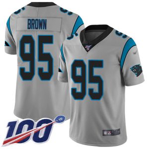Graceful Distinctive Fabulous Authentic Panthers #95 Derrick Brown Silver Youth Stitched NFL Limited Inverted Legend 100th Season Jersey to Elevate Your Game Day Look