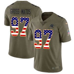 Premium Stunning Classic Superb Panthers #97 Yetur Gross-Matos Olive/USA Flag Men's Stitched NFL Limited 2017 Salute To Service Jersey for True Fans