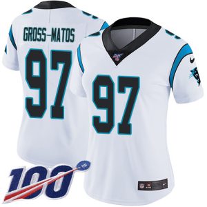 Trendy Distinctive Panthers #97 Yetur Gross-Matos White Women's Stitched NFL 100th Season Vapor Untouchable Limited Jersey for a Stylish Sporting Appearance