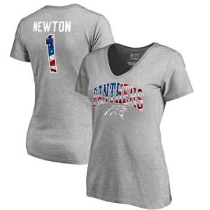 Unique Authentic Sturdy Women's Carolina Panthers #1 Cam Newton NFL Pro Line by Fanatics Branded Banner Wave Name & Number T-Shirt Heathered Gray to Stand Out in the Crowd