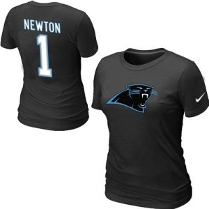 Impressive Handsome Smart Women's Carolina Panthers #1 Cam Newton Name & Number T-Shirt Black for True Fans