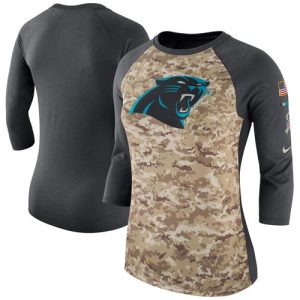 Sturdy Unique Women's Carolina Panthers Camo Charcoal Salute to Service Legend Three-Quarter Raglan Sleeve T-Shirt for a Memorable Fan Moment