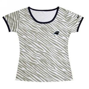 Handsome Chic Fabulous Women's Carolina Panthers Chest Embroidered Logo Zebra Stripes T-Shirt to Elevate Your Game Day Look