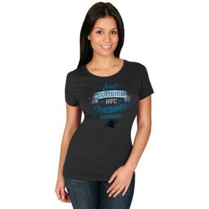 Fashionable Sleek Chic Women's Carolina Panthers Majestic Black 2015 NFC South Division Champions T-Shirt for an Unforgettable Season
