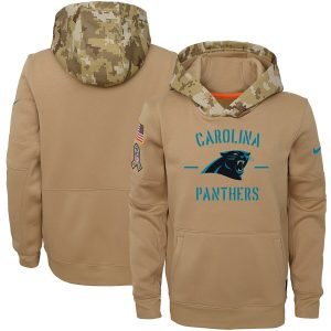 Authentic Premium Youth Carolina Panthers Khaki 2019 Salute to Service Therma Pullover Hoodie for a Stylish Sporting Appearance